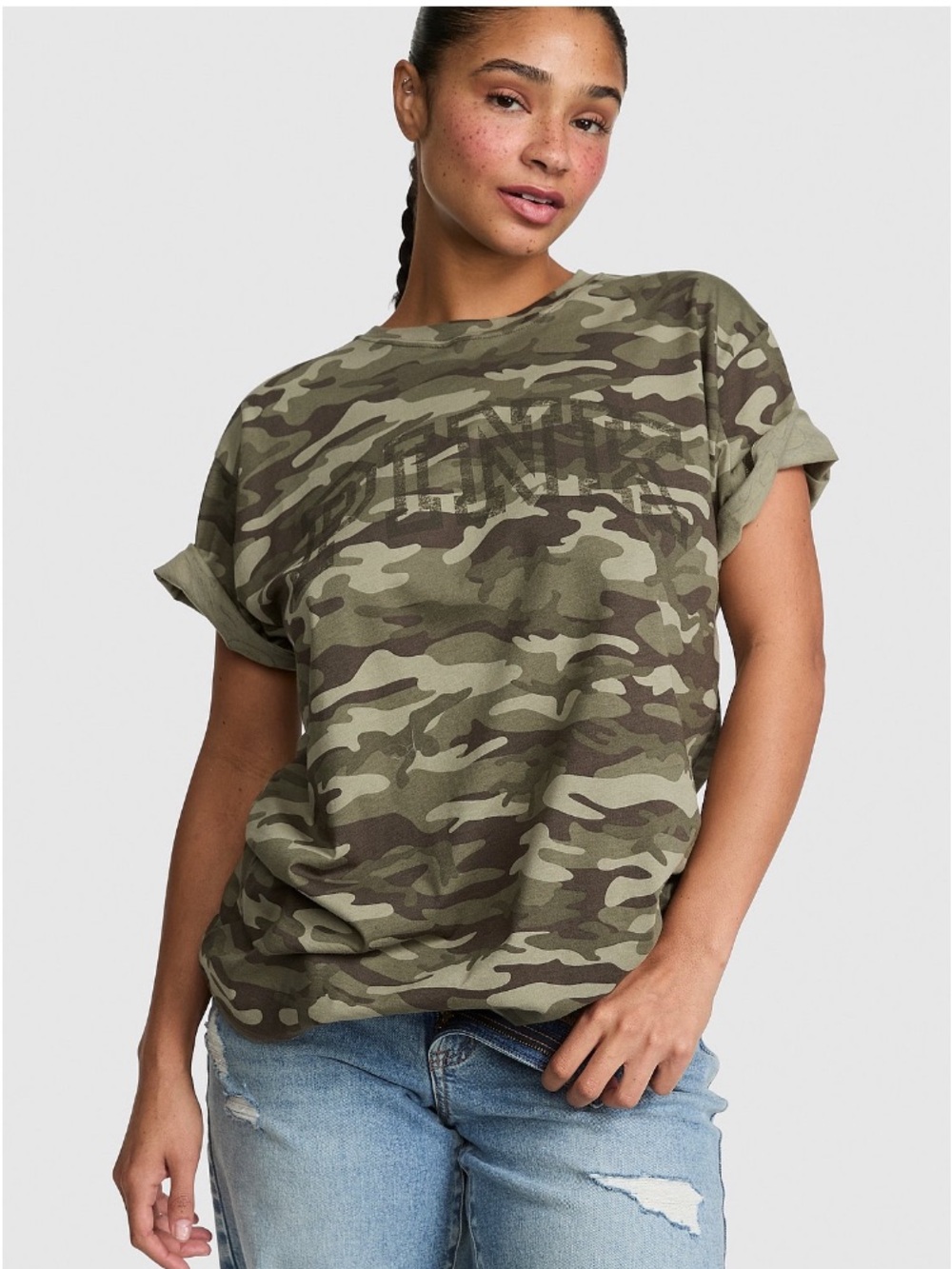 ✨VS PINK short sleeve campus tee in camo sz S NWT